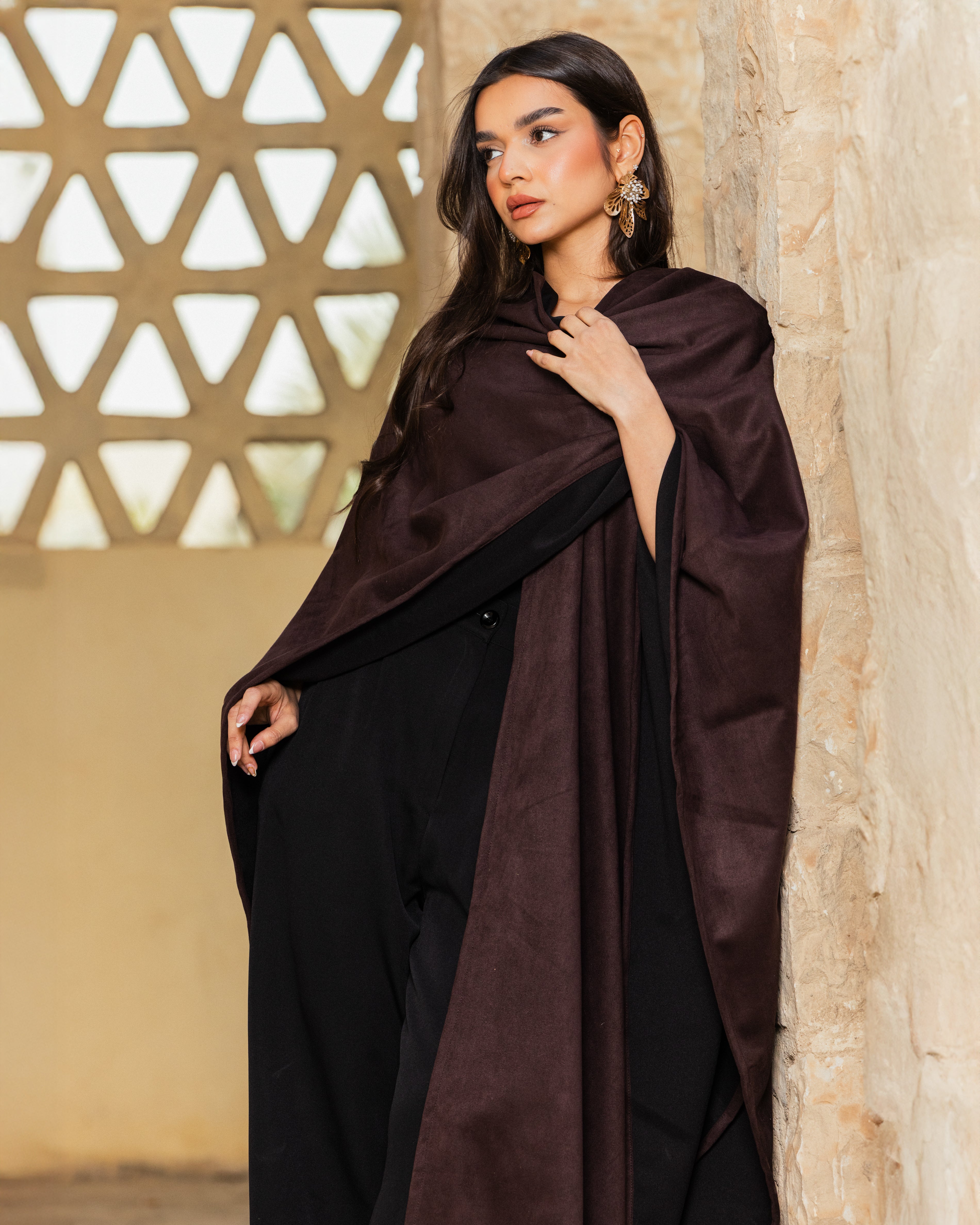 Long Suede Shawl -brown