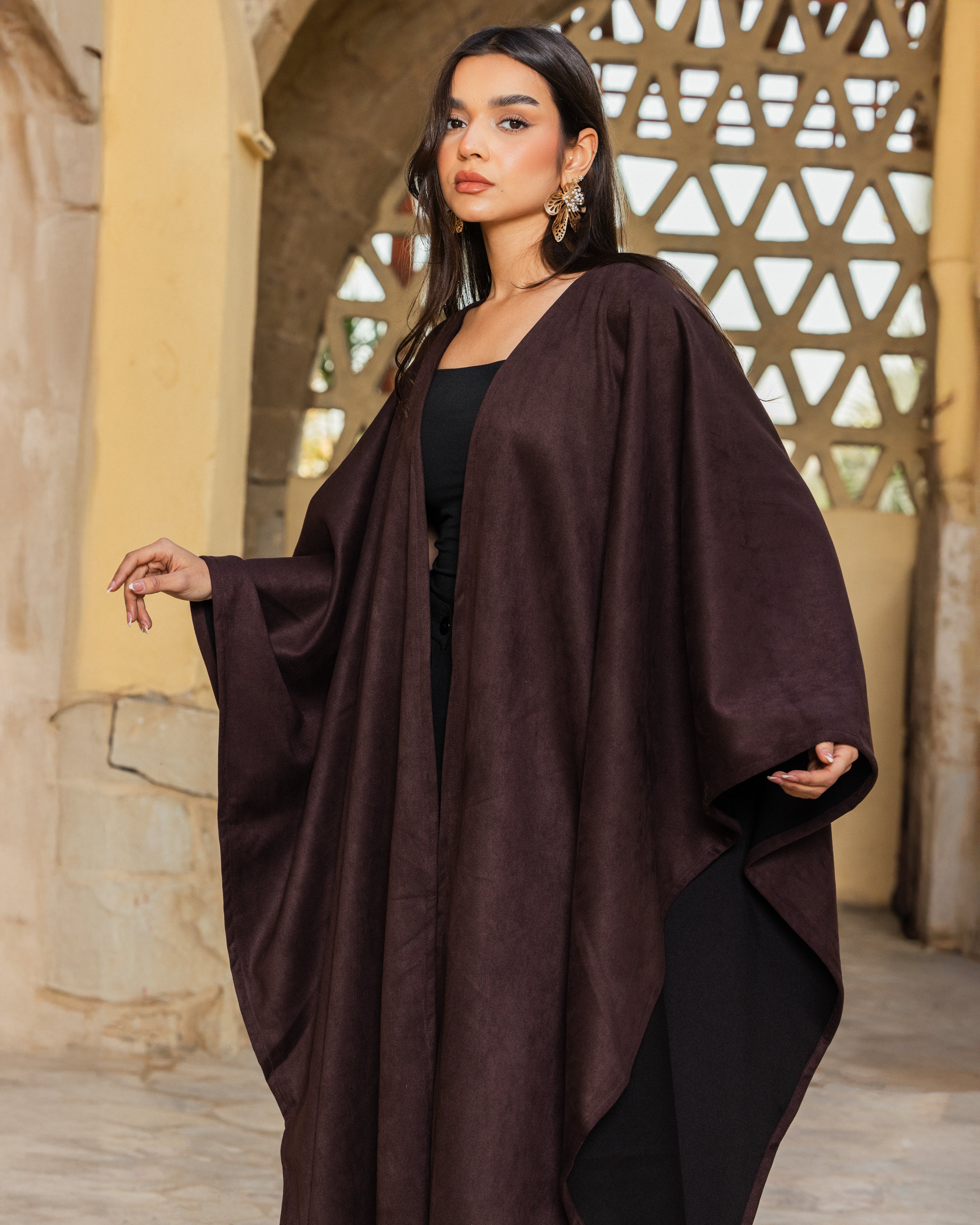 Long Suede Shawl -brown