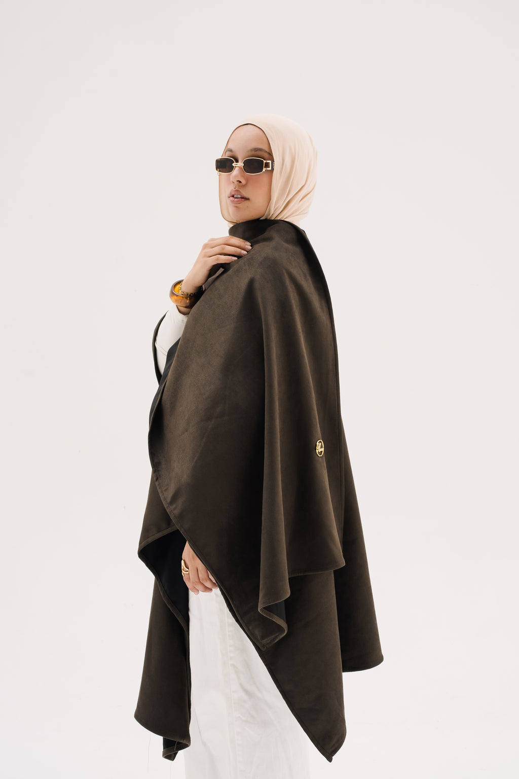 Short Suede Shawl - Dark Olive