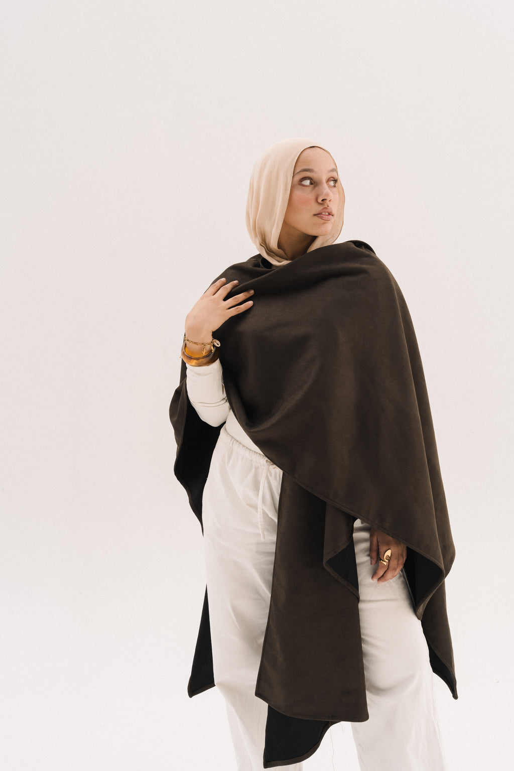Short Suede Shawl - Dark Olive