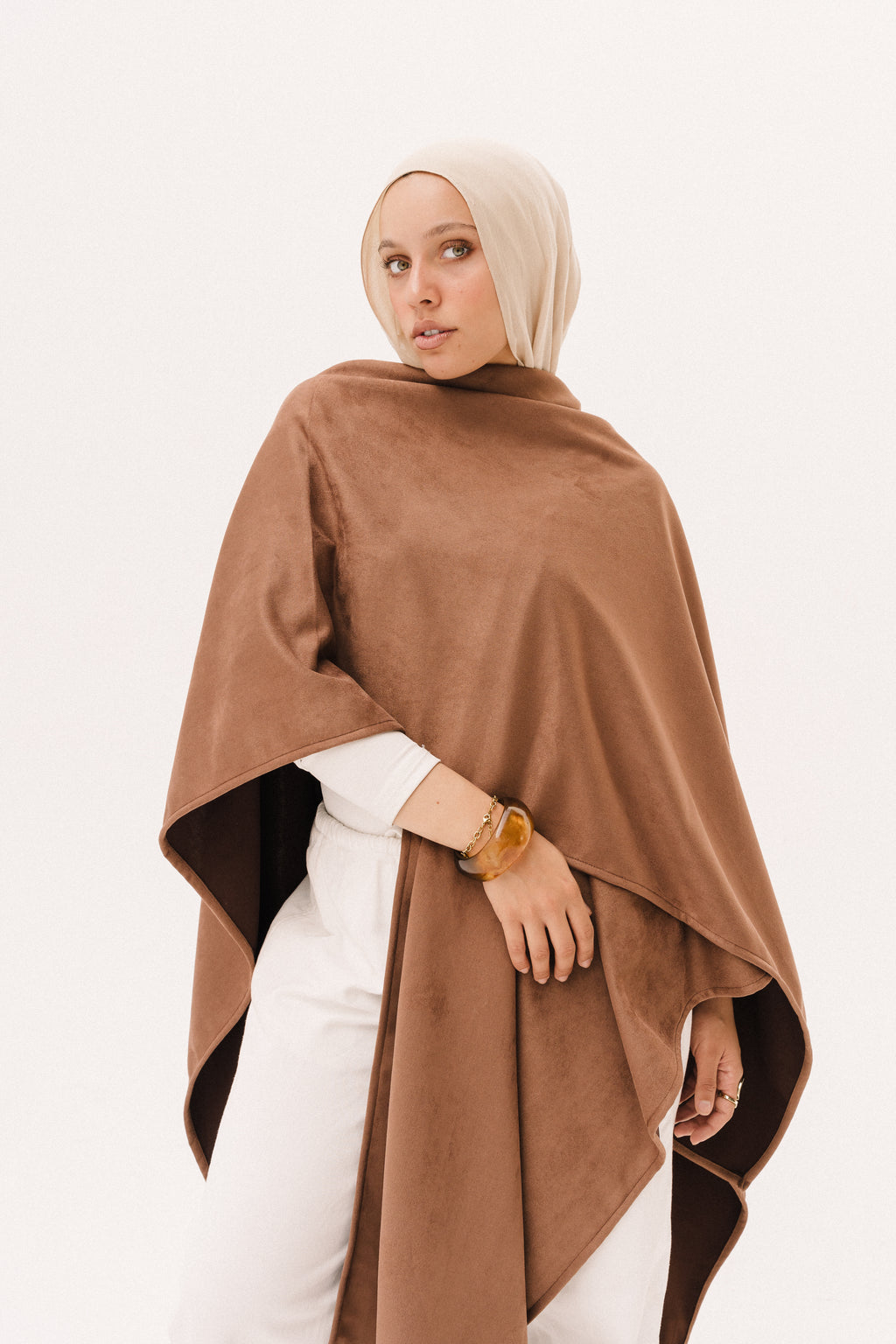 Short Suede Shawl - Brown
