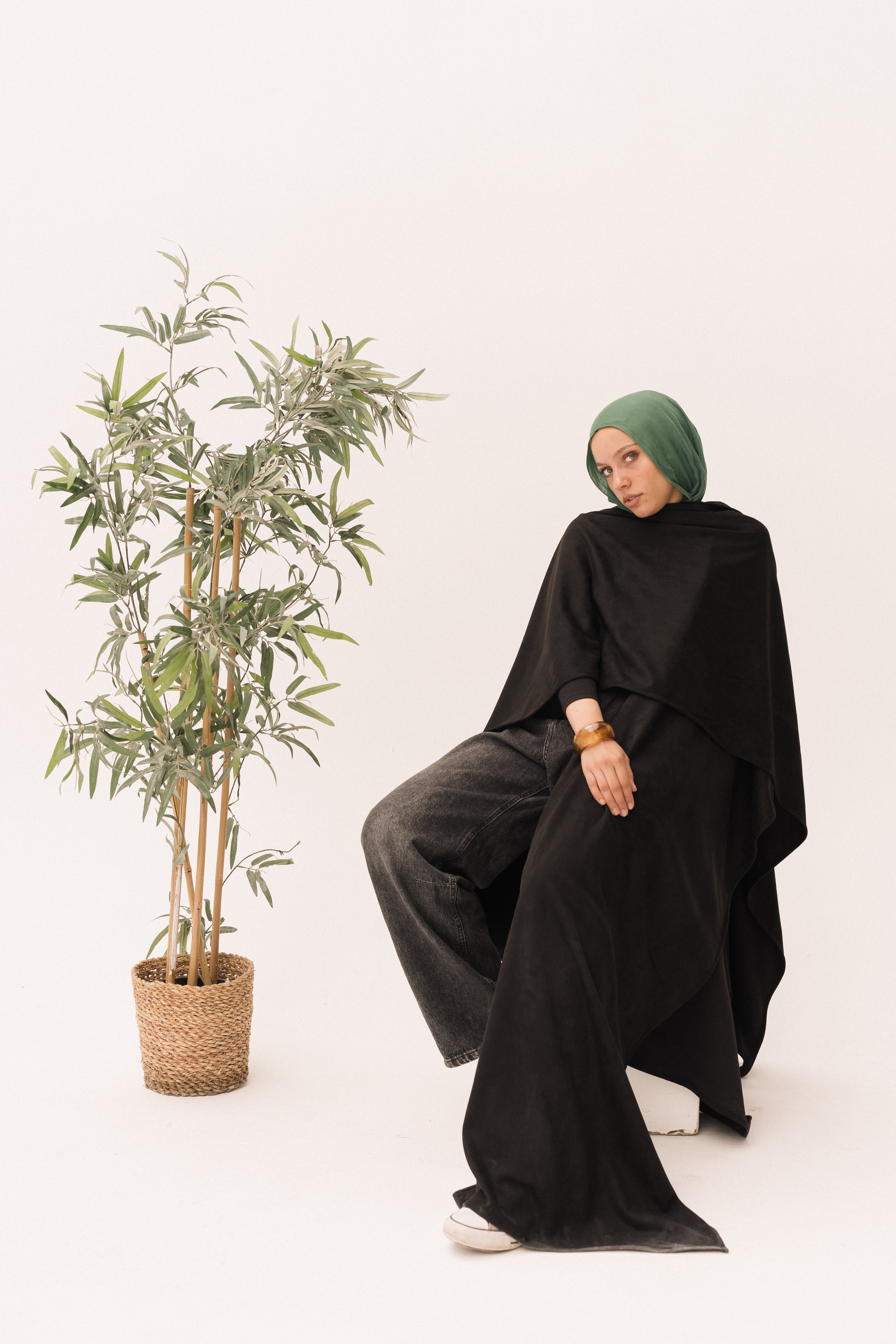 Long Suede Shawl - Black