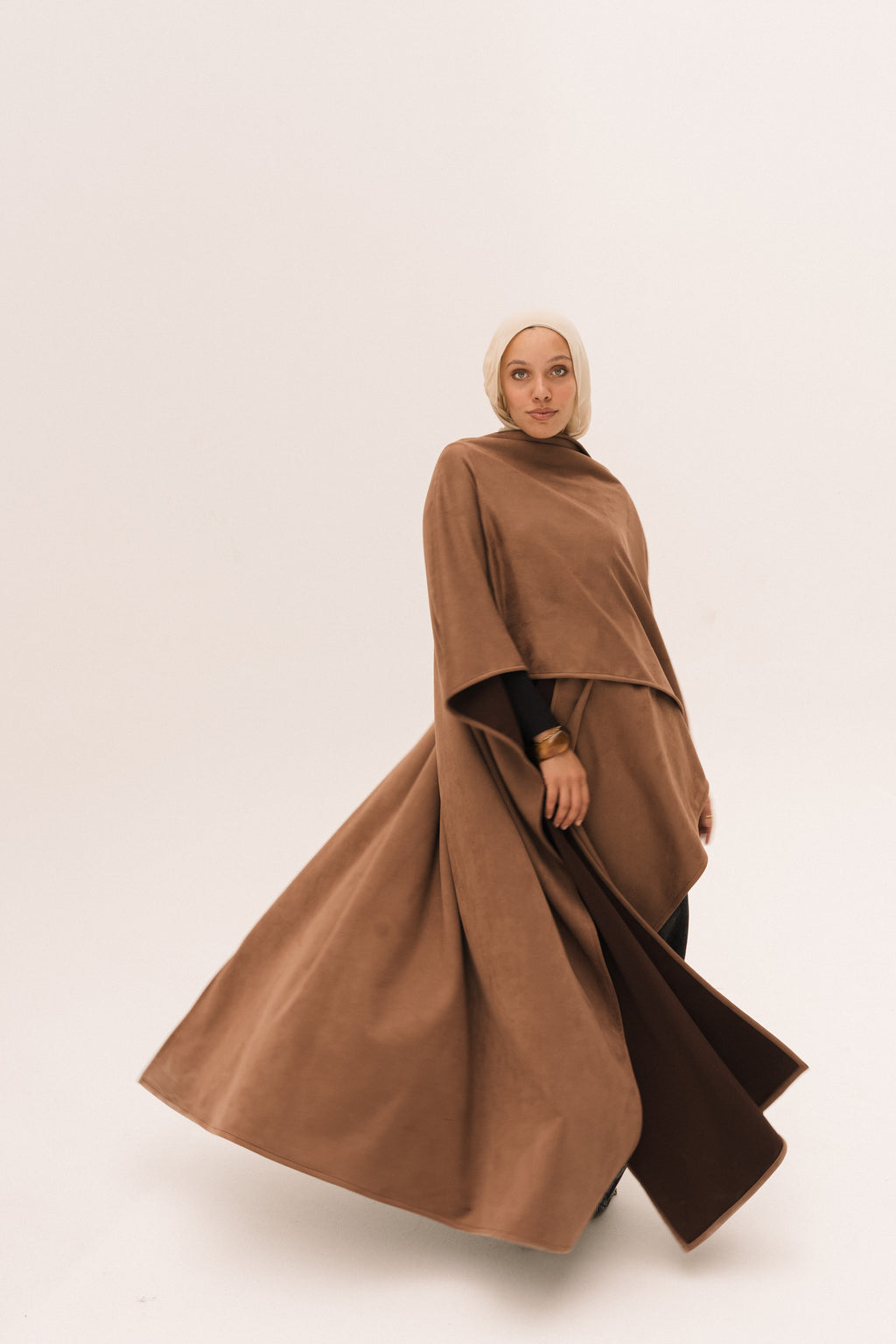 Long Suede Shawl - Brown