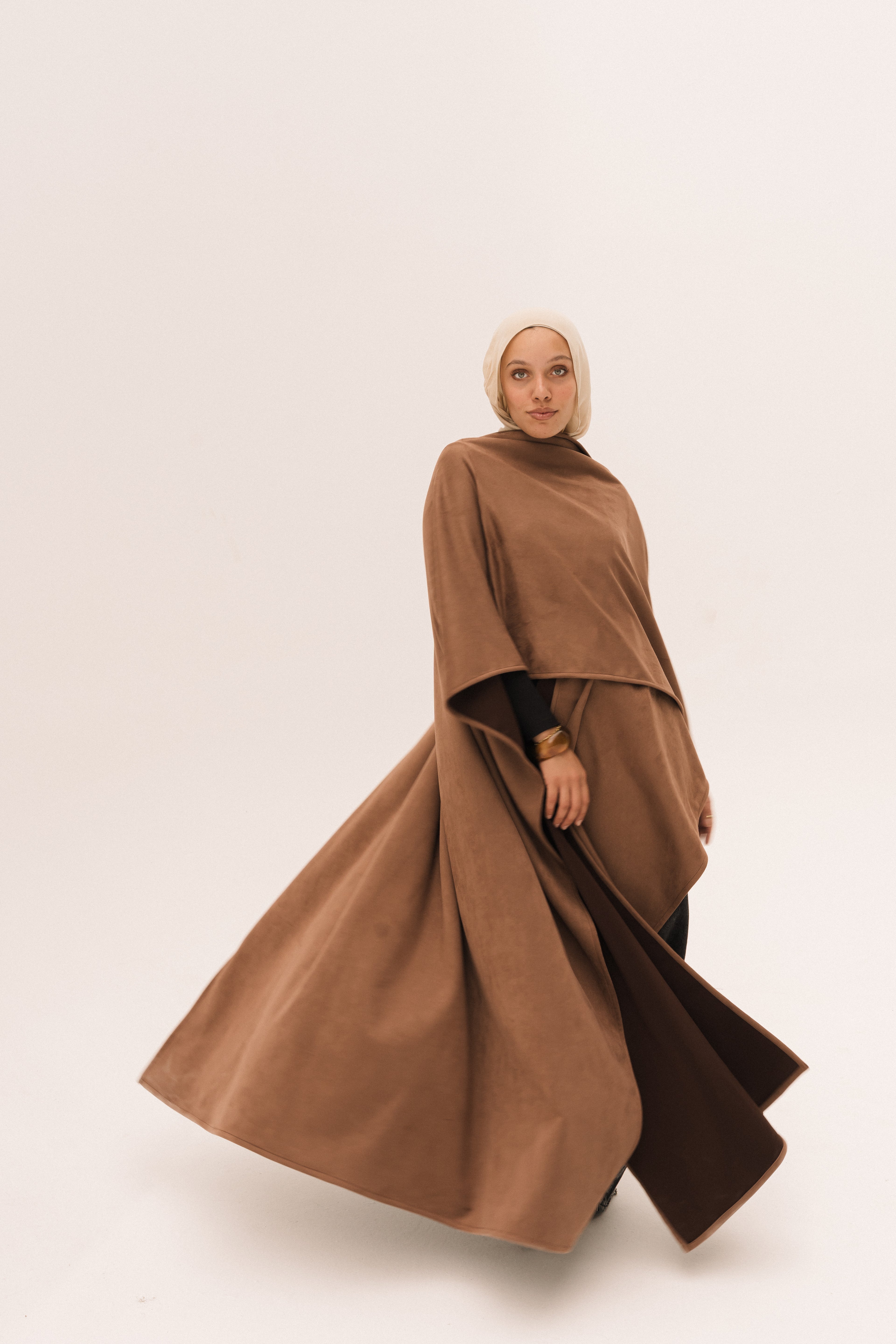 Long Suede Shawl - Brown