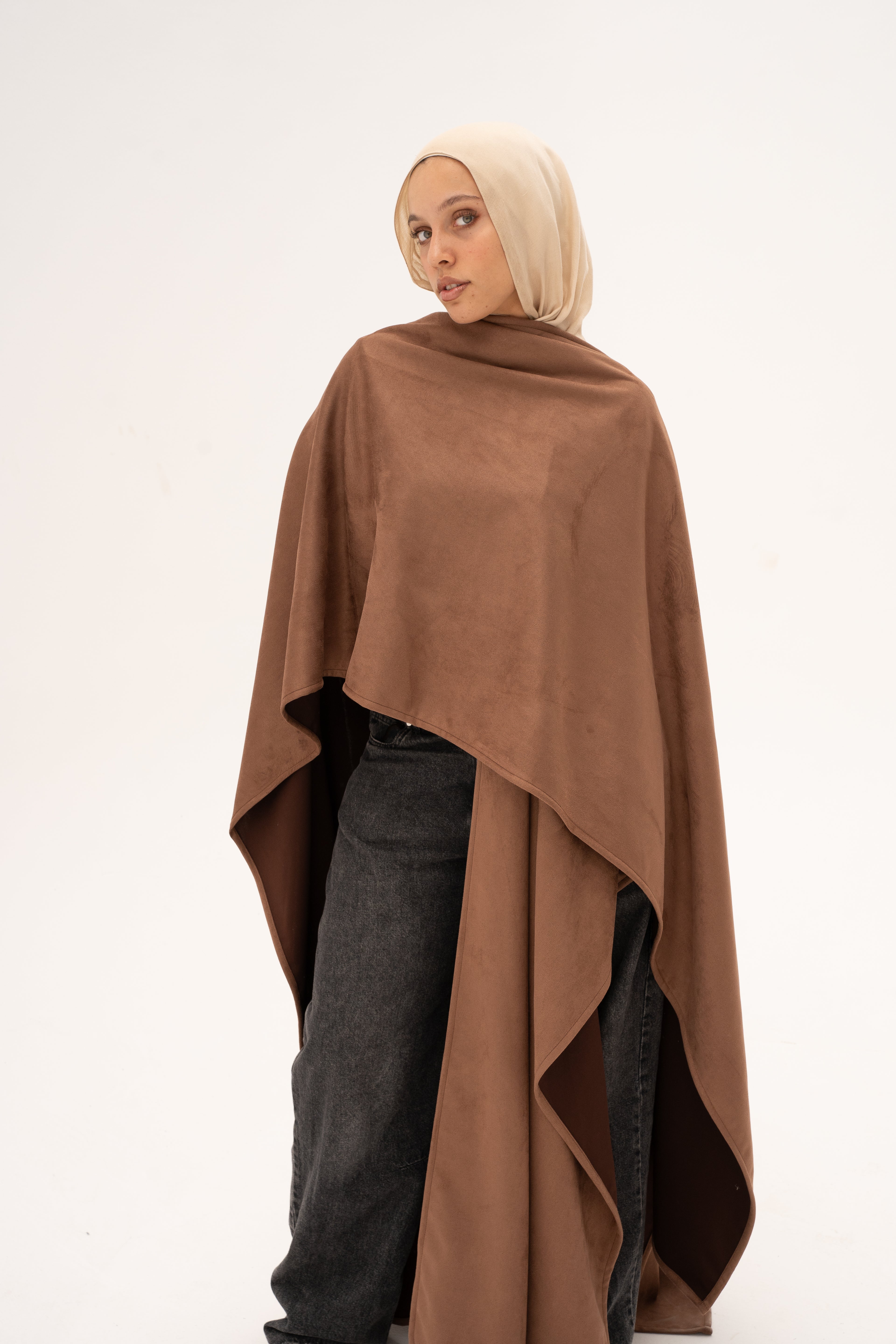 Long Suede Shawl - Brown
