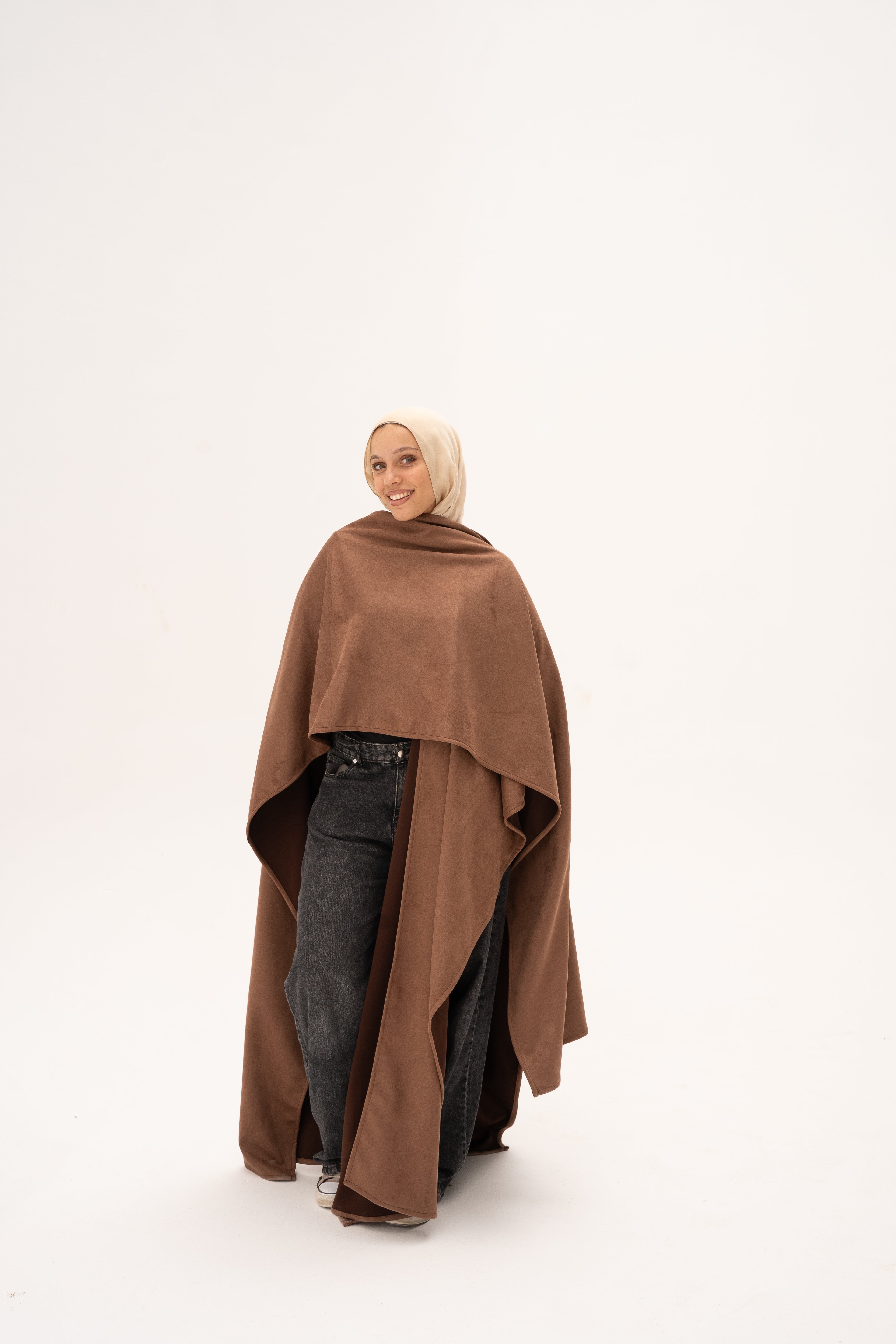 Long Suede Shawl - Brown