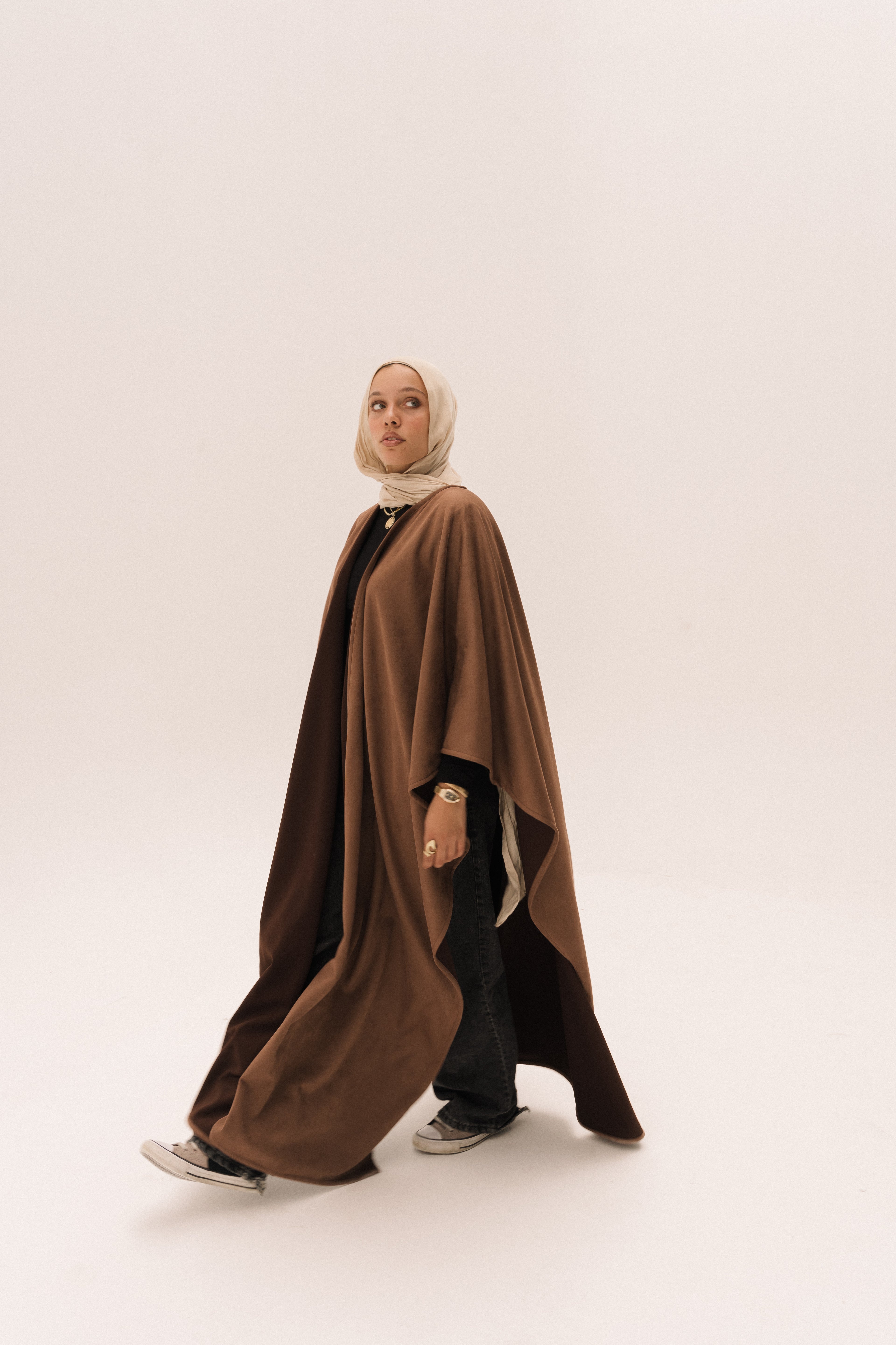 Long Suede Shawl - Brown