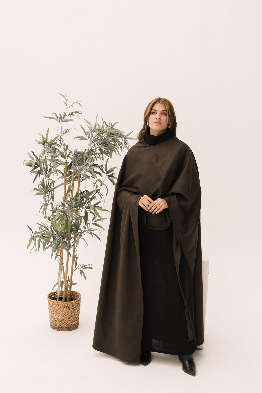 Long Suede Shawl - Dark Olive