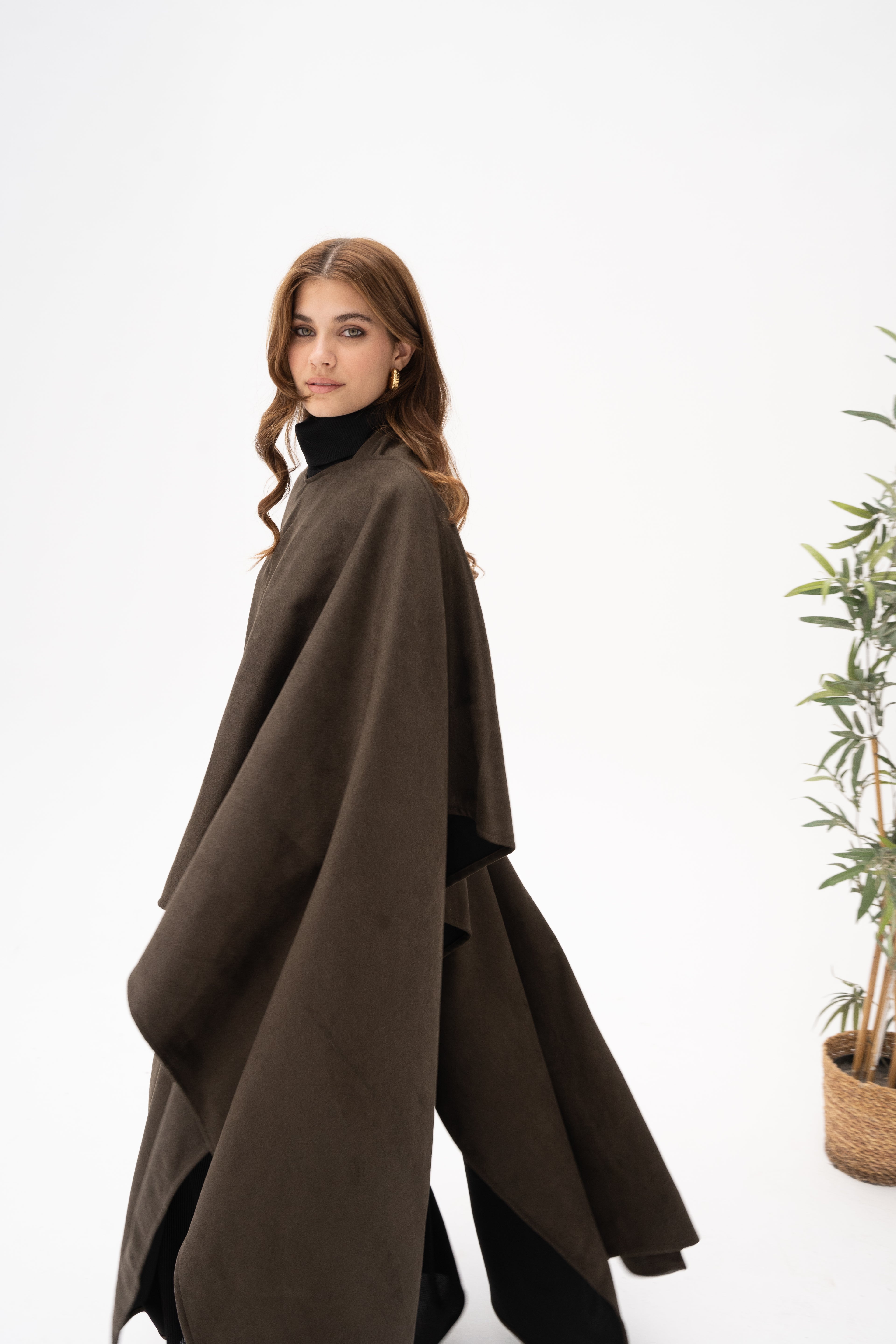 Long Suede Shawl - Dark Olive