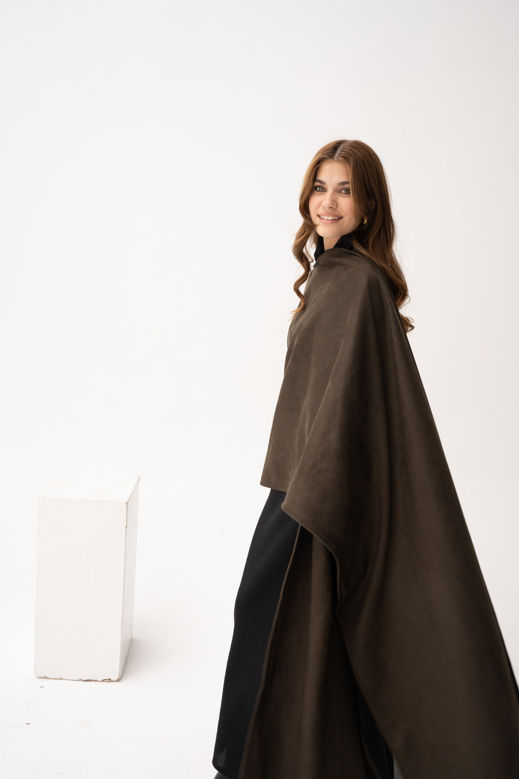 Long Suede Shawl - Dark Olive