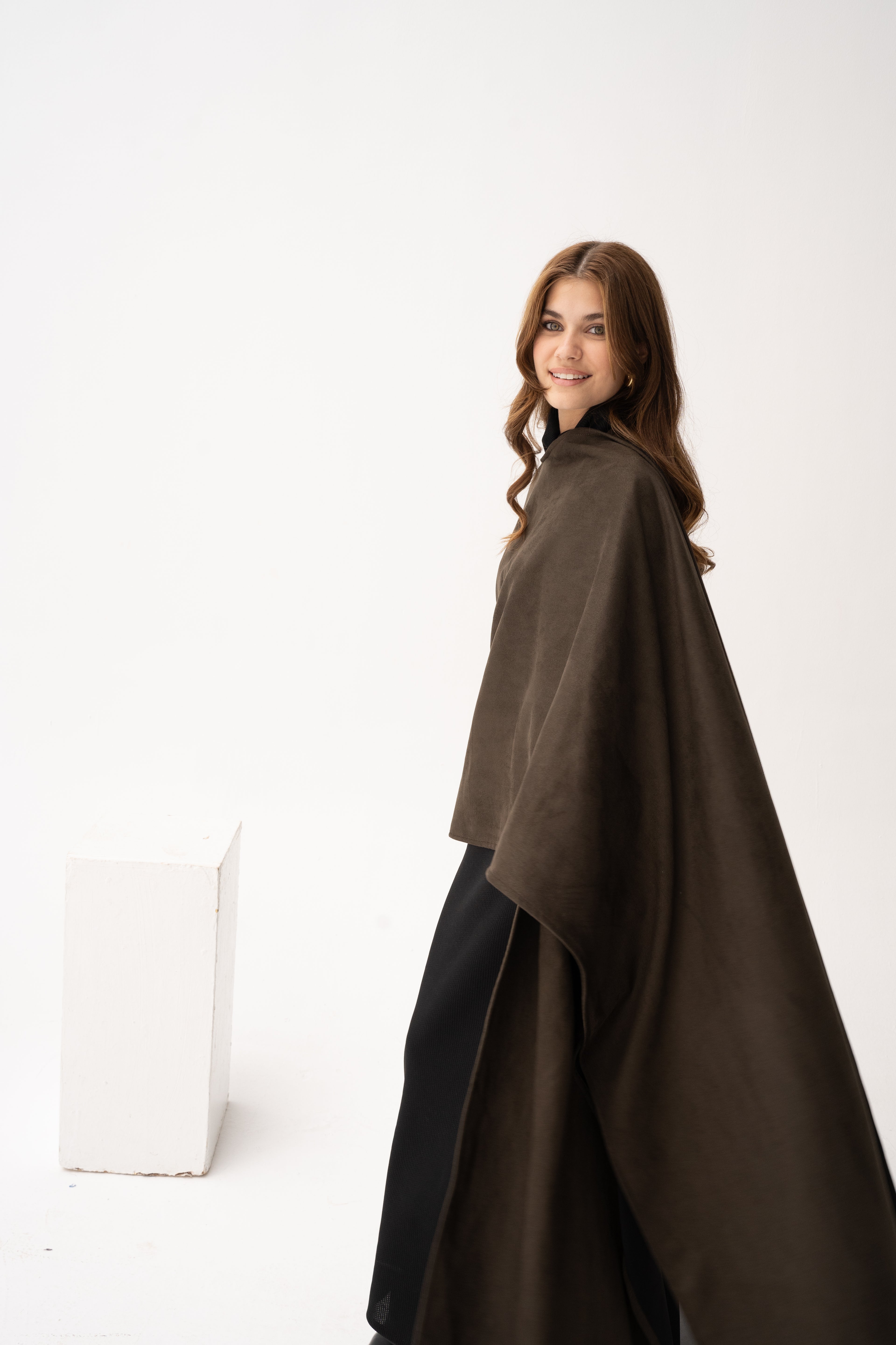 Long Suede Shawl - Dark Olive