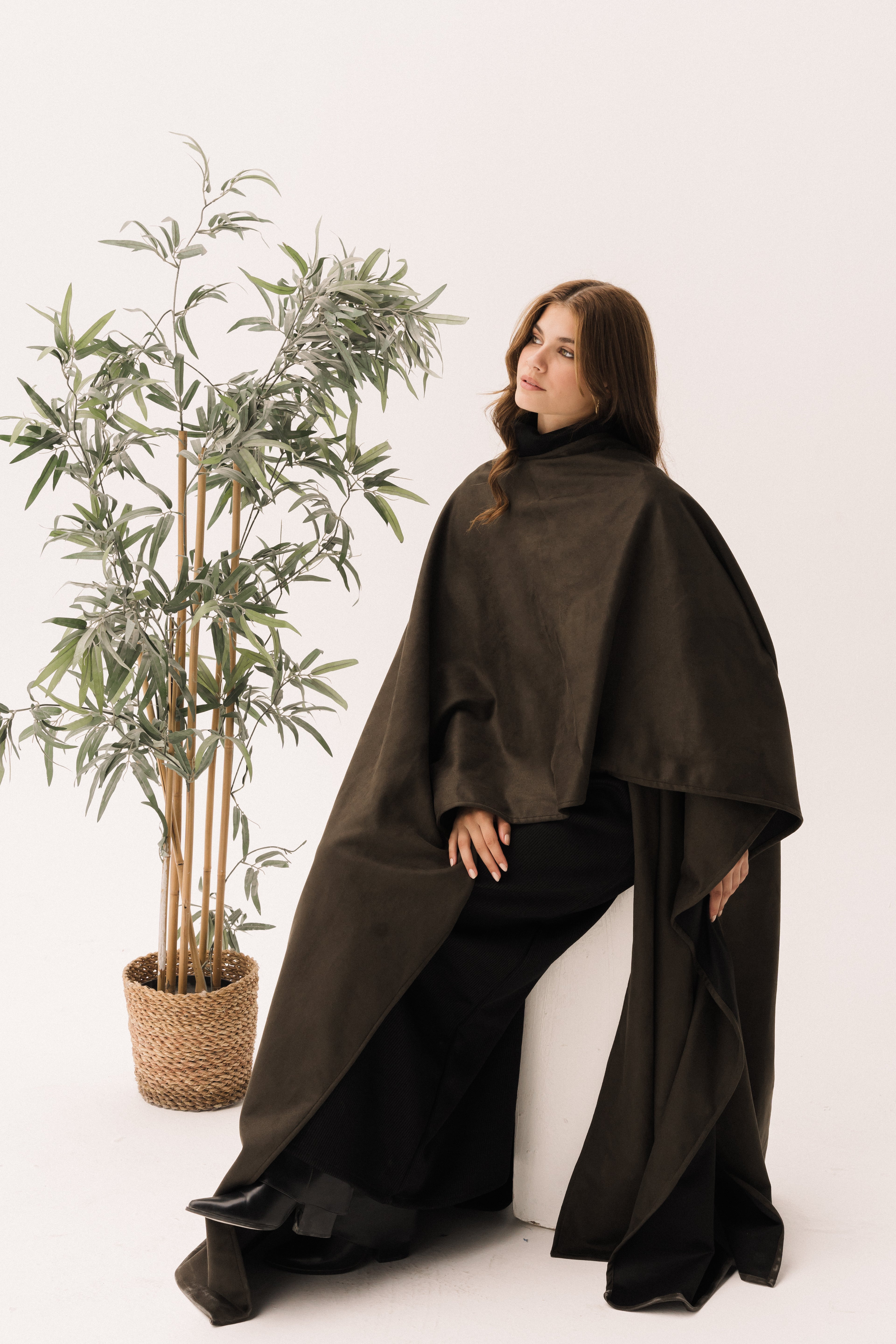 Long Suede Shawl - Dark Olive